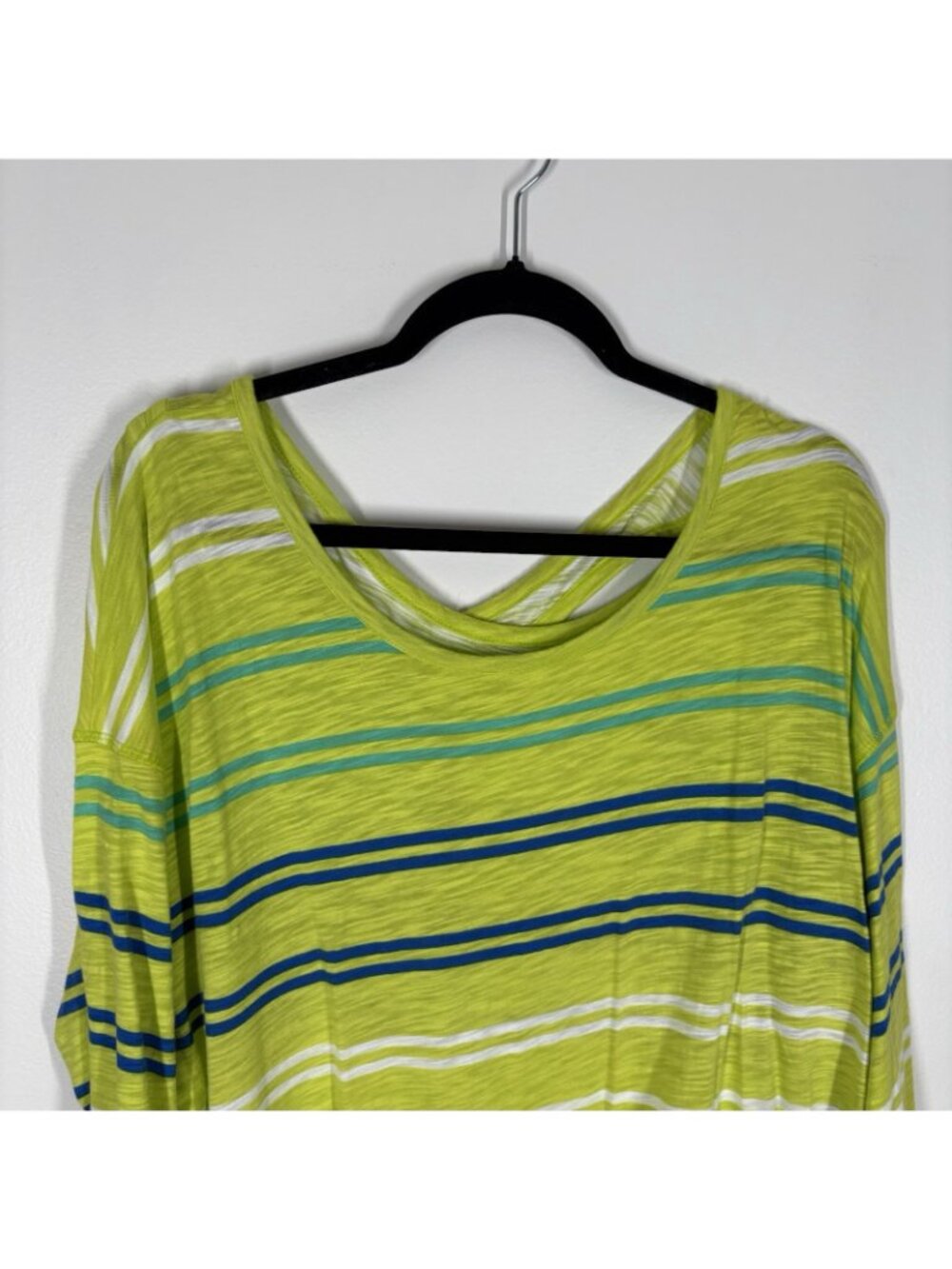 T By Talbots Women 2X Green Striped Cotton Blend 3/4 Sleeves Cross Back Top - Picture 5 of 11